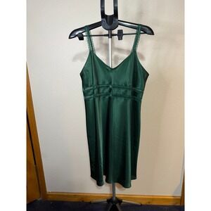 Erika Taylor Intimates Forest Green Satin Lace Trim Nightgown Slip Dress Large